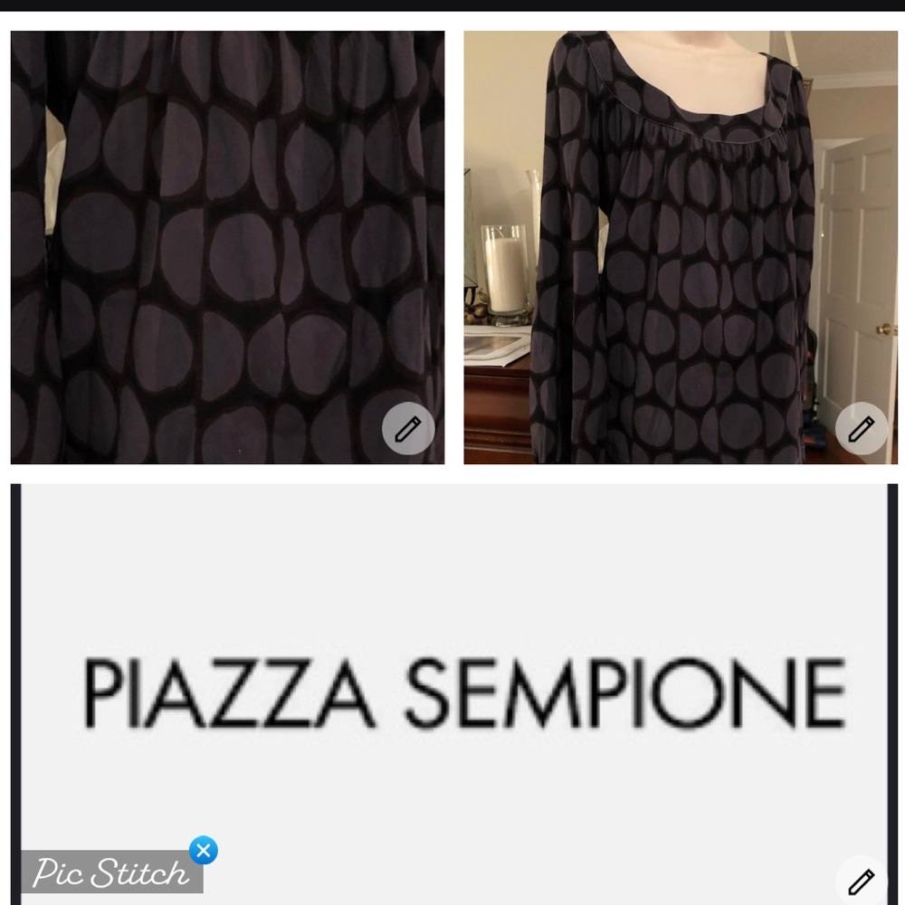 Piazza Sempione black with big gray polka dots peasant blouse